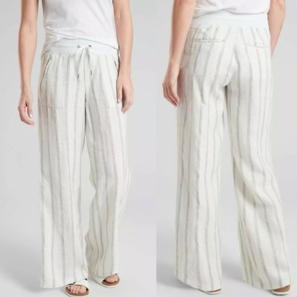 Athleta Pants - Athleta Cabo Tide Linen Striped Wide Leg Pants, 10